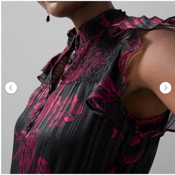 WHBM Sleeveless Smocked Waist Ruffle Midi Dress Womens XL Petite Black Red - Picture 3 of 14